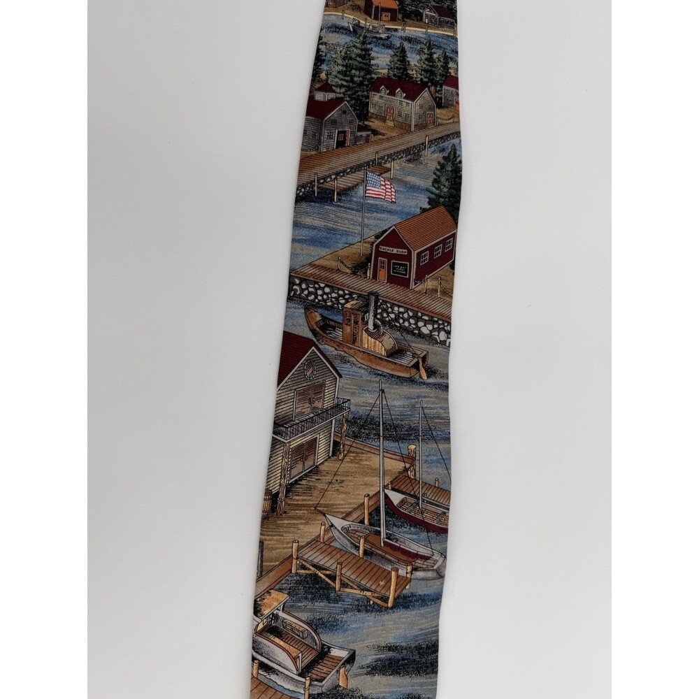 Vintage Tango By Max Raab Americana Series Silk Necktie Village Dock Circa 1950